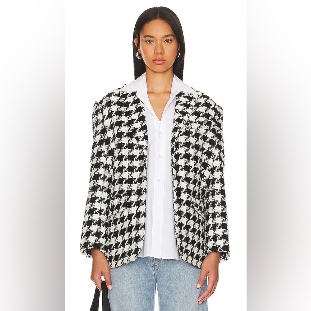 ANINE BING Quinn Blazer in Black & White Houndstooth